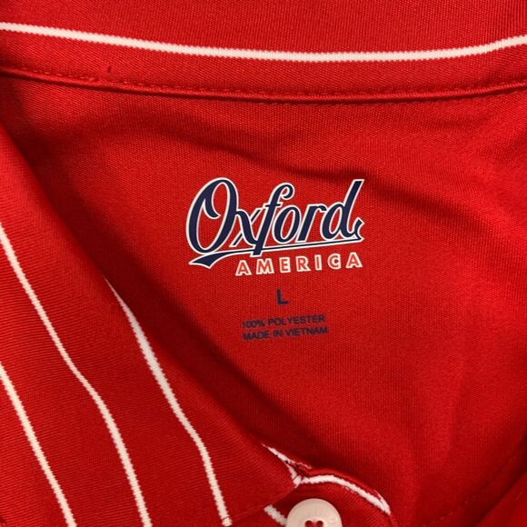 Oxford America Polo Shirt Mens L Large Cardinal Red Striped Performance Golf - Picture 4 of 9